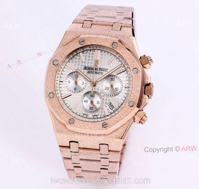 New Audemars Piguet Frosted Gold Royal Oak Rose Gold Watch 41mm Silver Dial with Stop Function High Copy 1
