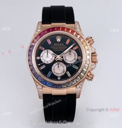 BL Factory Swiss Replica Rolex Daytona Cal.4130 Rose Gold Rainbow Oysterflex Rubber Strap 1