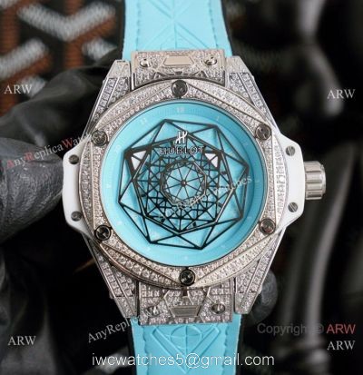 New Replica Hublot Big Bang Sang Bleu Watches Iced Out Blue Dial 1