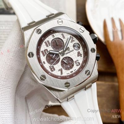 Knockoff Audemars Piguet Royal Oak Offshore 26470 Watches SS White Rubber Strap Automatic 1