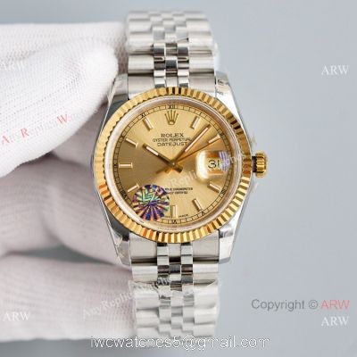 Swiss Grade Copy Rolex Oyster Perpetual Datejust 36mm 2836 Watch Stainless Steel Gold Bezel 1