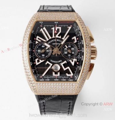 Swiss Grade One Copy Franck Muller Vanguard Yachting V45 Seagull 7750 Watch Rose Gold Diamond Case 1