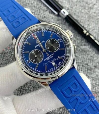 Breitling Premier B01 Chronograph Copy Watches Blue Rubber Strap 1