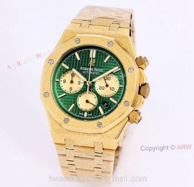 New Audemars Piguet Royal Oak Frosted Gold 41mm Green Dial Chronograph Watch Replica 1