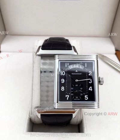 AAA Quality Copy Jaeger LeCoultre Grande Reverso Duo Watch SS Black Dial with Date 1