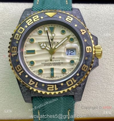 2021 Super Clone Rolex Diw GMT-Master 2 Watch JH Factory Cal.3186 Smoked Yellow Dial Green fabric Leather Strap 1