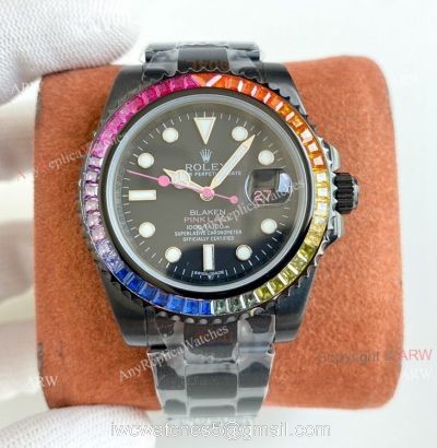 High Copy Rainbow Rolex Blaken Submariner Pink Lady 40mm All Black Watch 1