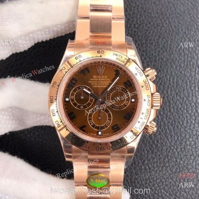Super Clone Rolex Daytona Noob Swiss 4130 904L Rose Gold Chocolate Arabic Dial Watch 1