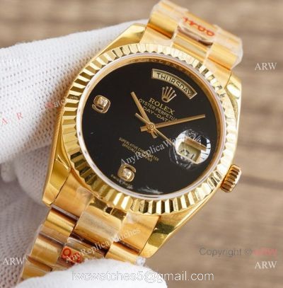 Swiss Copy Rolex Day-Date President Yellow Gold Onyx Face Watch 36mm 1