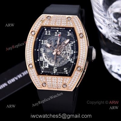 Best Quality Copy Richard Mille Rm010 Rose Gold Full Diamonds Watch Automatic 1