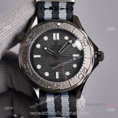 New 2021 Watch Swiss Replica Omega Black Seamaster Diver 300m Nato Strap 1