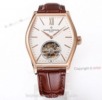 New Vacheron Constantin Malte Real Tourbillon Rose Gold White Face Brown Leather Strap Swiss Replica Watches 1