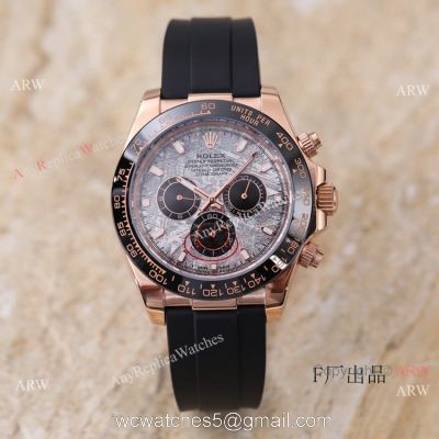 New 2021! AAA Replica Rolex Daytona 40 Watch Rose Gold Meteorite Face Oysterflex Strap 1