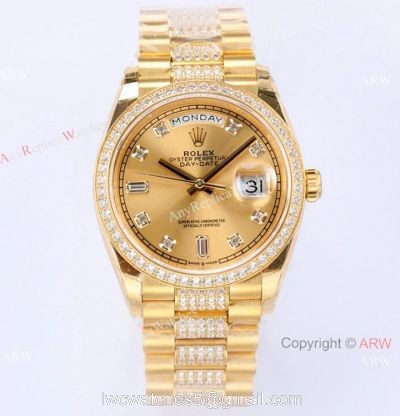 (EW) Swiss 1:1 Copy Rolex DayDate Center Diamond Watch All Gold 36mm 1