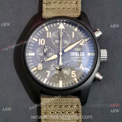 New Clone IWC Pilots Quartz Green fabric Leather Strap Watch 1