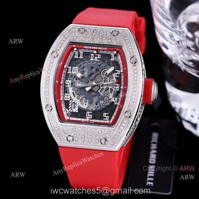 High End Replica Richard Mille Rm010 Diamonds Watch Red Rubber Band 1
