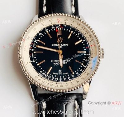 V7 Factory Swiss Breitling Navitimer 1 Black Leather Strap Watch SW200 Movement 1