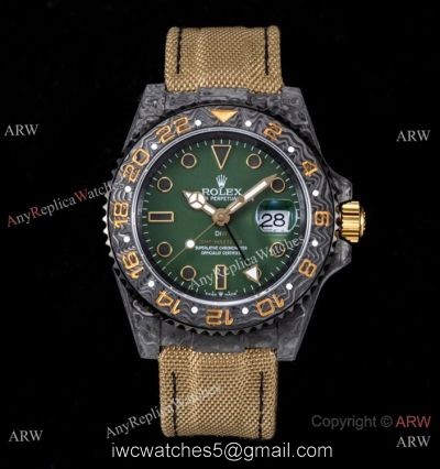 2021 JH Rolex DiW GMT-Master II Watch Forged Carbon Green Dial Custom Rolex Watch 1