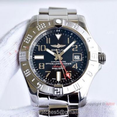 GF Factory Breitling Avenger II GMT Black Arabic Dial Stainless Steel Watch Swiss Grade Replica 1