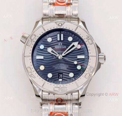 New Omega Seamaster Diver 300m Blue Wave Dial Omega 8800 Movement Beijing 2022 Special Edition Swiss Replica Watch 1