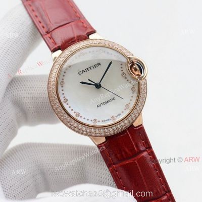 Swiss Quality Replica Cartier Ballon Bleu 36mm Rose Gold Diamond Bezel White Mop Dial Automatic Watch 1