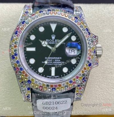 Swiss Quality Copy Rolex Submariner Limited Edition Watch Black Dial Rainbow Bezel 1