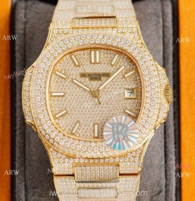 Swiss Grade Copy Patek Philippe Nautilus 9015 Ultra thin Watch 40 Diamond Dial All Gold 1