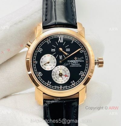 TWS Factory 1:1 Replica Vacheron Constantin Malte Dual Time Regulateur Watch 9015 Rose Gold Black 1