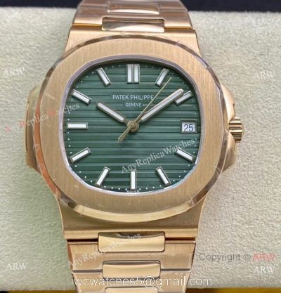 Swiss Copy Patek Philippe Nautilus Cal 324 sc Watch Rose Gold Olive Green Dial 1