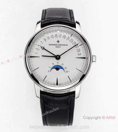 2021 New! Swiss Copy Vacheron Constantin Patrimony Moon Watch White Dial with Retrograde Date 1