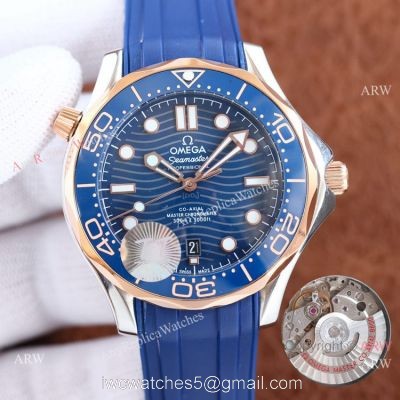 Swiss Quality Copy Omega Seamaster 300m Citizen Watch Two Tone Rose Gold Blue Rubber Strap 1