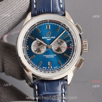 Fake Breitling Premier B01 Blue 42MM Blue Leather Strap Watch 1