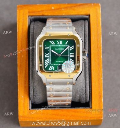 New Cartier Alberto Santos-Dumont Green Two Tone Watch Sapphire Crystal 1