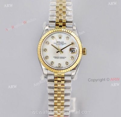 (EWF) 1:1 Rolex 31mm Datejust Two Tone White Mop Dial With Diamond Markers Replica Watch 1