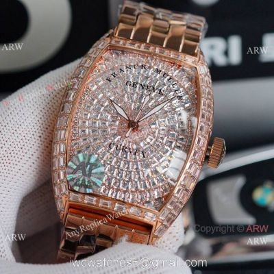 Iced Out Franck Muller Cintree Curvex Rose Gold Watch 43mm 1
