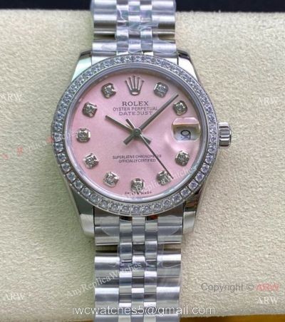 Swiss Copy Rolex Datejust 31mm Pink Diamond Watch Stainless steel Jubilee 1