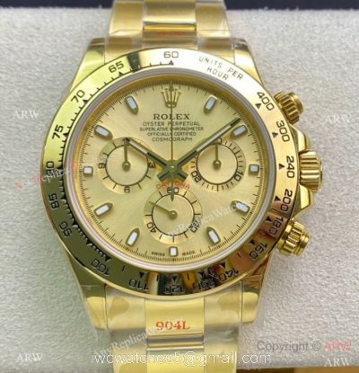 Swiss Replica Rolex Daytona 904L All Gold Champagne Dial Watch with 7750 1