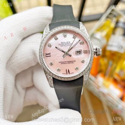Replica ROLEX Datejust Citizen 8215 Rubber strap Diamond Ladies Watch 1
