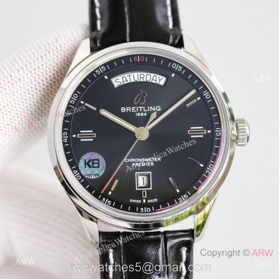 Swiss Copy Breitling Premier DayDate Automatic Watch Black Leather Strap 40mm 1