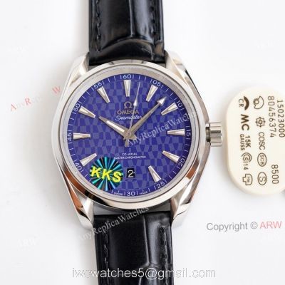 Swiss Grade Omega Aqua Terra 150 Blue Dial Black Leather Strap Copy Watch 41 1