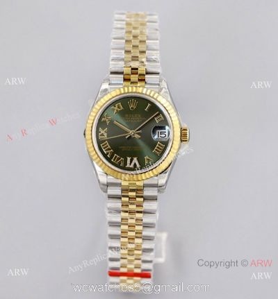 (EW)Swiss Replica Rolex 31-Datejust Watch IV Diamond Olive Green Dial Jubilee Strap 1