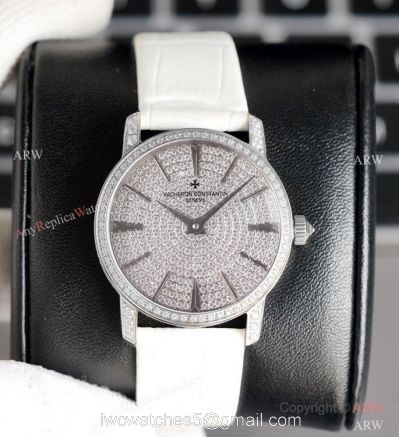 NEW! Swiss Grade Copy Vacheron Constantin Traditionnelle Ultra-Thin 33mm Watch Iced Out Silver 1