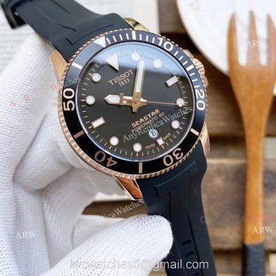 New 45mm Tissot Seastar Black Face Black Rubber Strap Swiss Quality Replica Watch 1