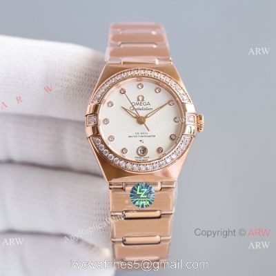 Swiss Copy Omega Constellation 8700 Automatic Watch 29mm Rose Gold Diamond 1