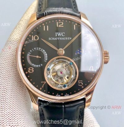 Super Clone IWC Portugieser Moon phase Tourbillon Edition Watch Rose Gold Black Dial 42mm 1