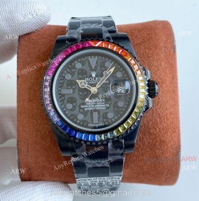All Black Rolex Submariner Blaken Skull Watch Rainbow Diamond Bezel High Copy 1
