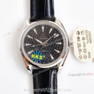 Swiss Quality Omega Aqua Terra Black Dial Black Leather Strap Copy Watch 41 1