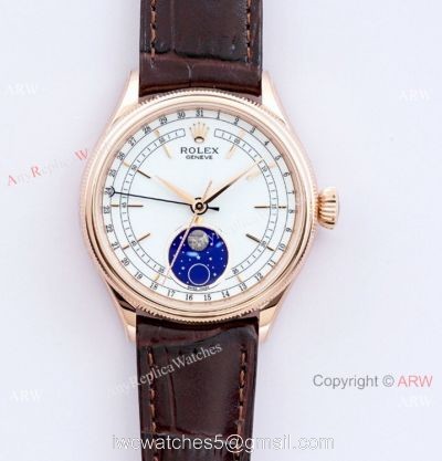 (EW) Swiss Replica Rolex Cellini Moonphase Rose Gold White Dial 3165 Movement 1