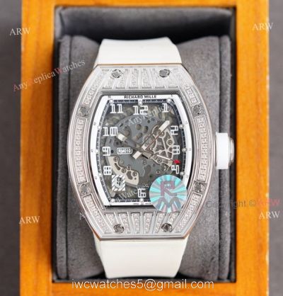 (RM Factory) Copy Richard Mille RM010 Watch With Diamonds White Rubber Band 1
