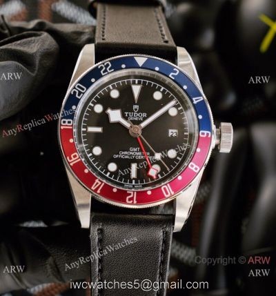 Copy Tudor Black Bay GMT Pepsi Bezel Black Leather Strap Watch 1